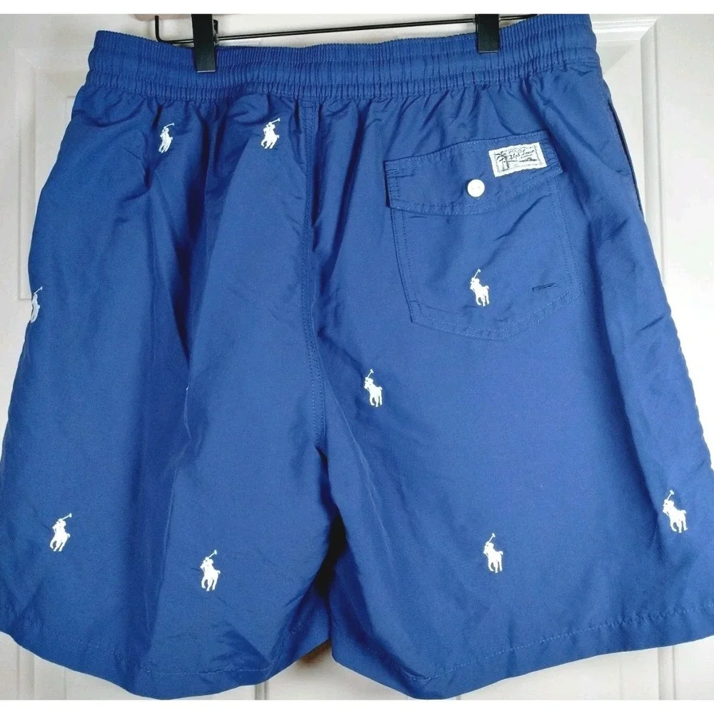 Polo Ralph Lauren Mens XL Blue Swim Trunks All Over Embroidered Pony Board Short